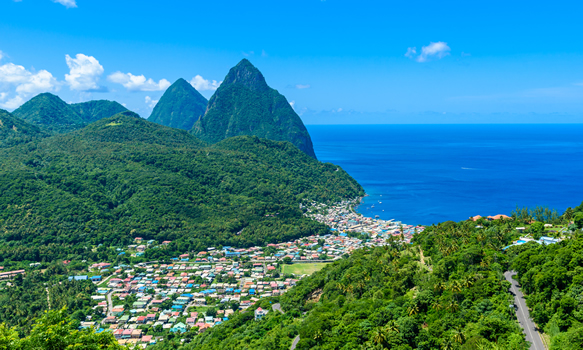Soufriere town and the Pitons